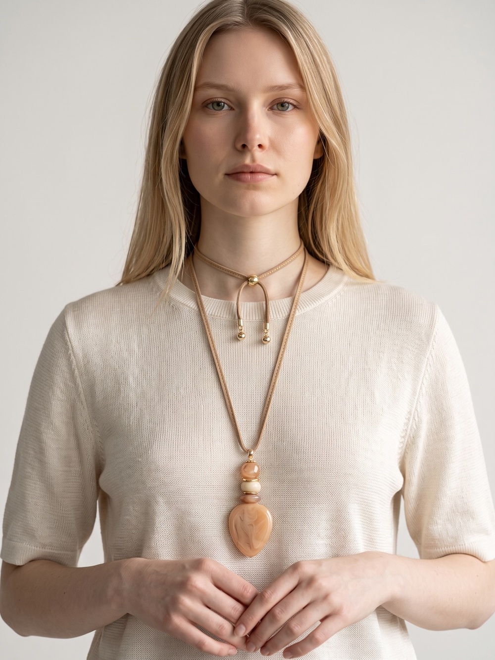 Chico's Nala Natural Long Adjustable Stone Drop Pendant Necklace NWT